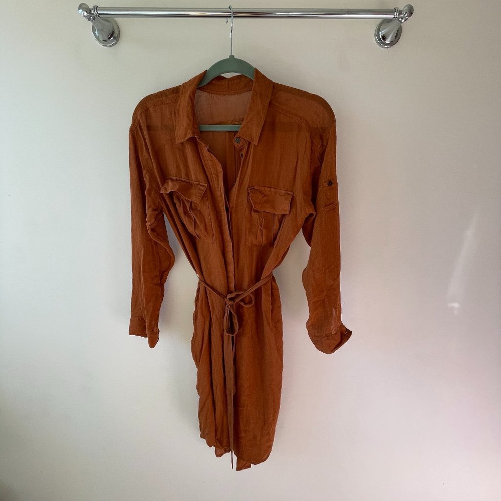Free People camel midi shirt dress